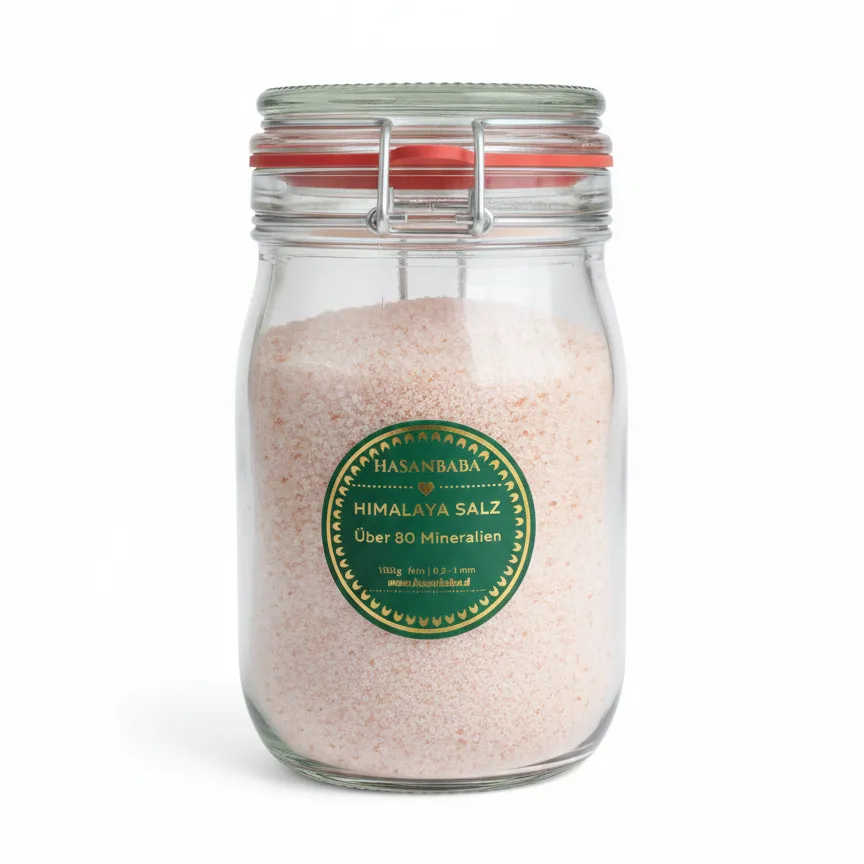 Hasanbaba Himalaya Salz Dark Pink – Fein (0,2-1mm), 1kg im 1140ml Drahtbügelglas
